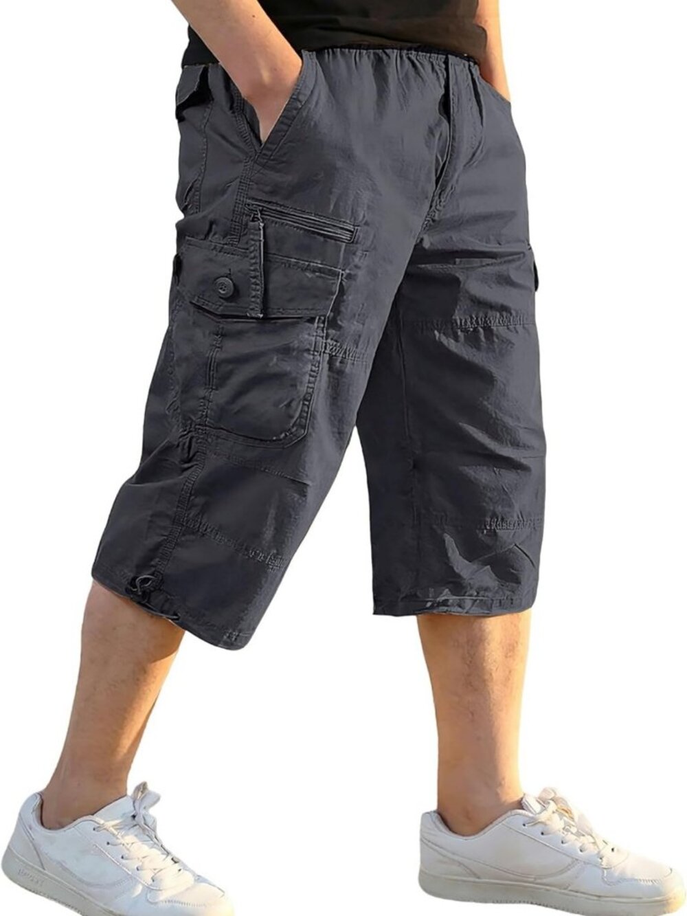 Men's Knee Length Cargo Shorts - Summer Cotton Capris for Outdoor & Casual Wear